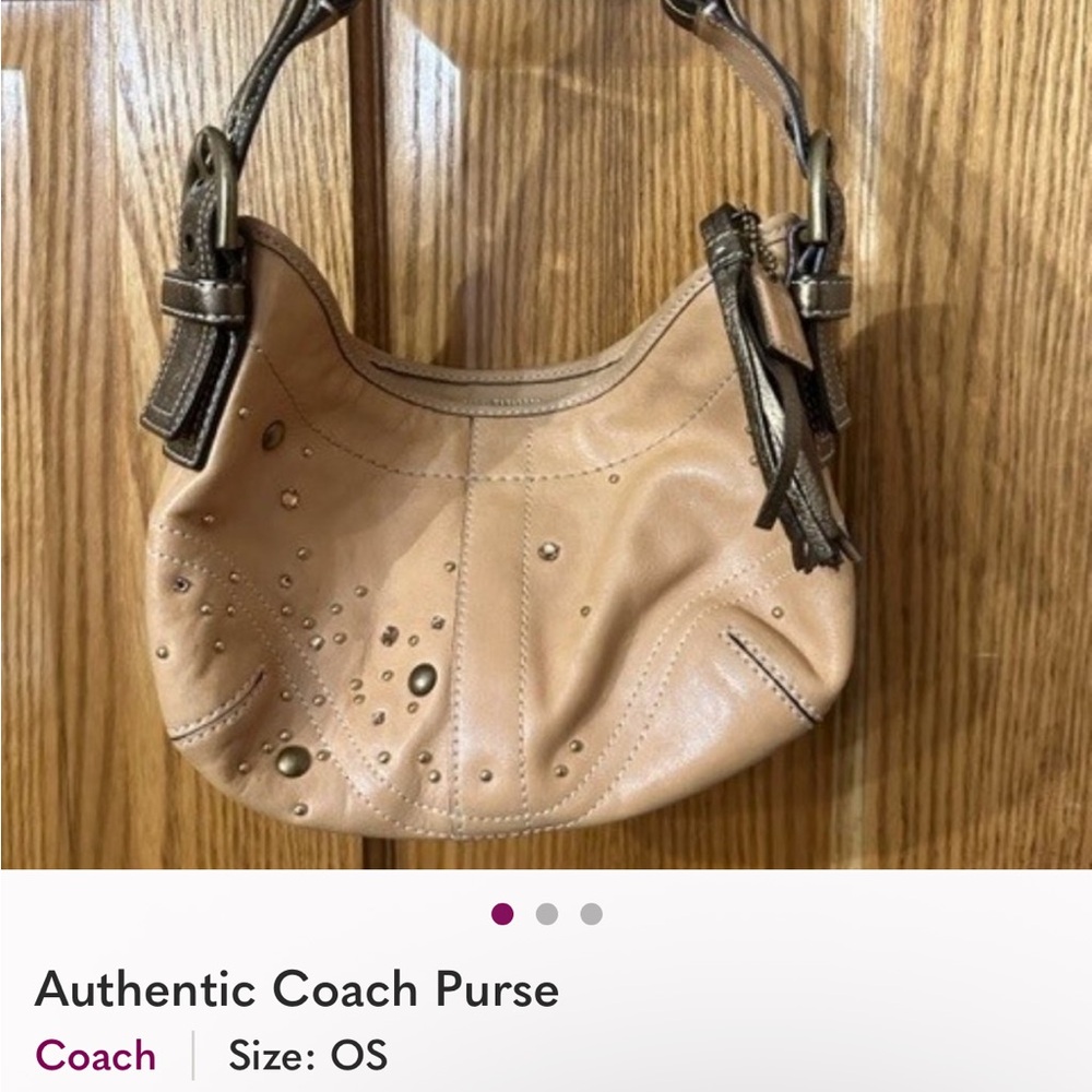Coach Brown Leather Shoulder Bag with Stud Details